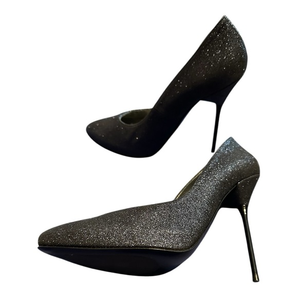 Stuart Weitzman Navy‎ Dagger Mini Glitter size 8.5 EU 5" Stiletto Heel Designer - Picture 3 of 6